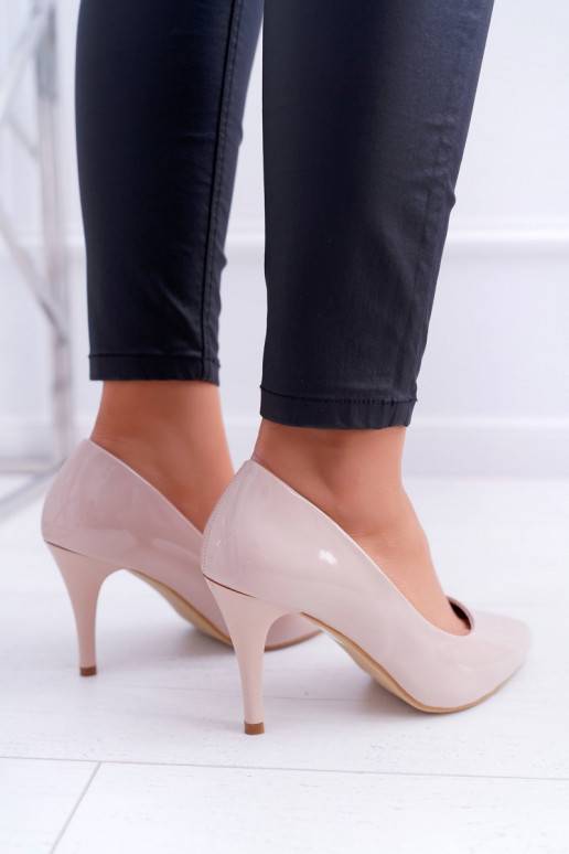 Chaussures à talons pour femmes effet vernis beige