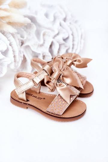 Sandales pour enfants avec rubans de couleur or
