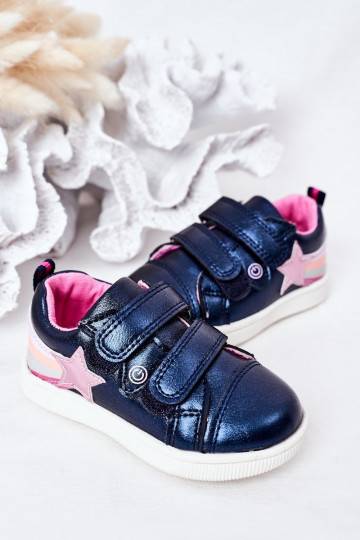 Chaussures de style sport pour enfants avec un arc-en-ciel de couleur bleu foncé