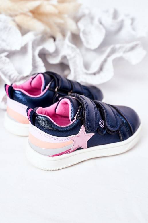 Chaussures de style sport pour enfants avec un arc-en-ciel de couleur bleu foncé