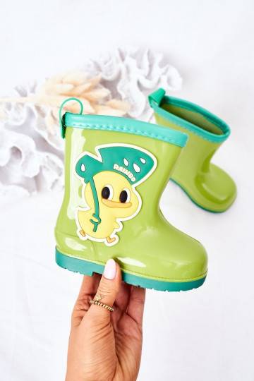 Chaussures en caoutchouc pour enfants de couleur verte