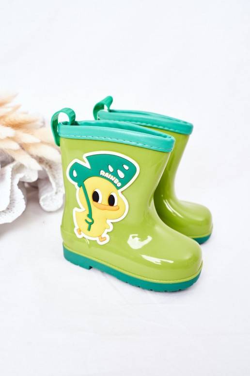 Chaussures en caoutchouc pour enfants de couleur verte