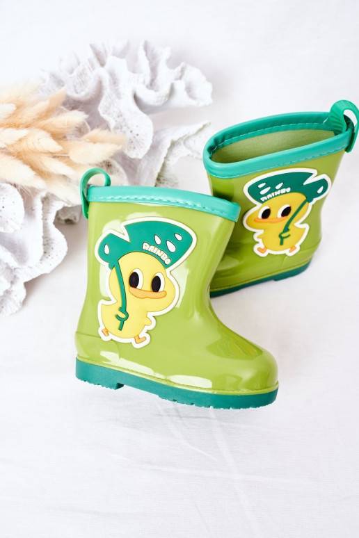 Chaussures en caoutchouc pour enfants de couleur verte