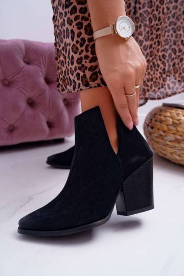 Bottines à talons pour femmes en daim naturel couleur noir 2