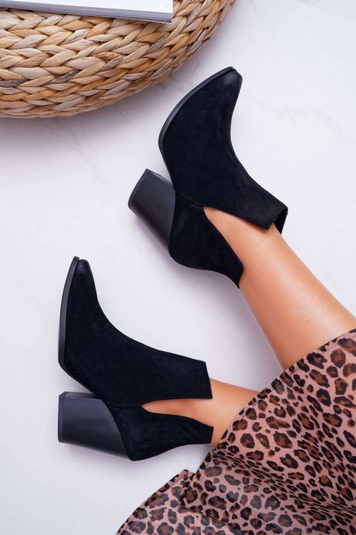 Bottines à talons pour femmes en daim naturel couleur noir