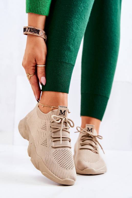 Chaussures de style sportif modèle baskets en matière couleur beige Nolene