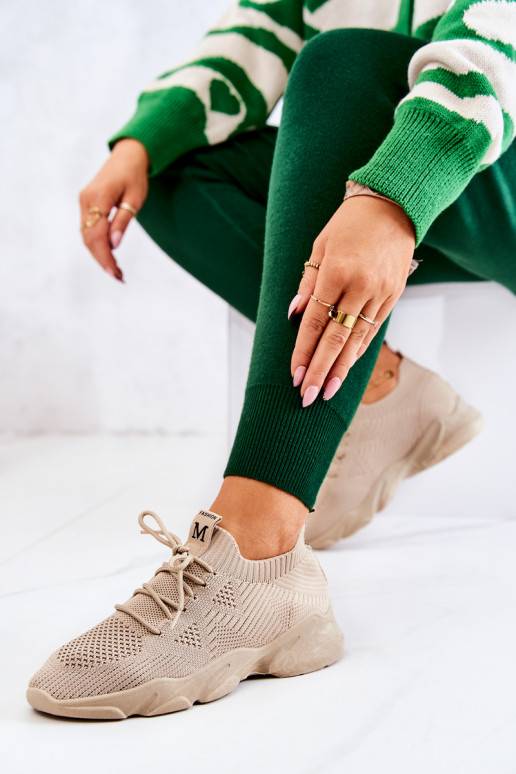 Chaussures de style sportif modèle baskets en matière couleur beige Nolene