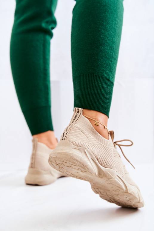 Chaussures de style sportif modèle baskets en matière couleur beige Nolene