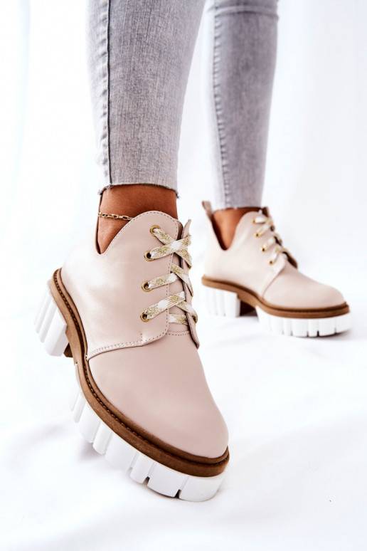 Bottines découpées à lanières beige Kaxo