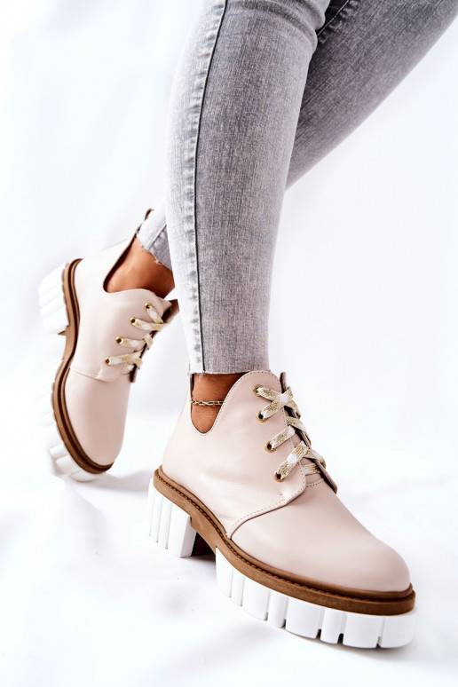 Bottines découpées à lanières beige Kaxo