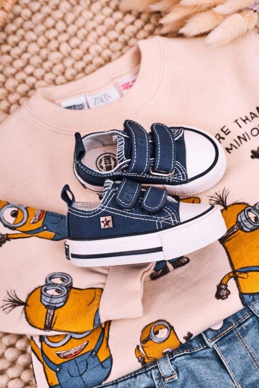 Chaussures de loisirs pour enfants à fermetures adhésives de couleur bleu foncé
