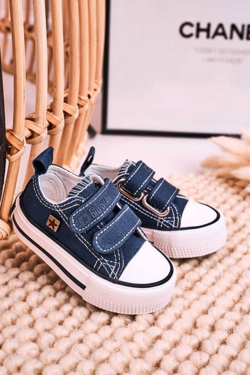 Chaussures de loisirs pour enfants à fermetures adhésives de couleur bleu foncé