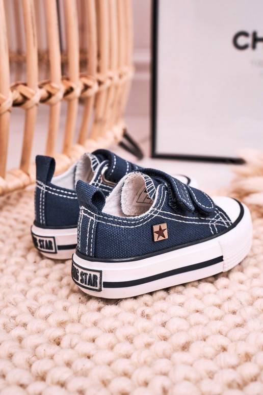 Chaussures de loisirs pour enfants à fermetures adhésives de couleur bleu foncé