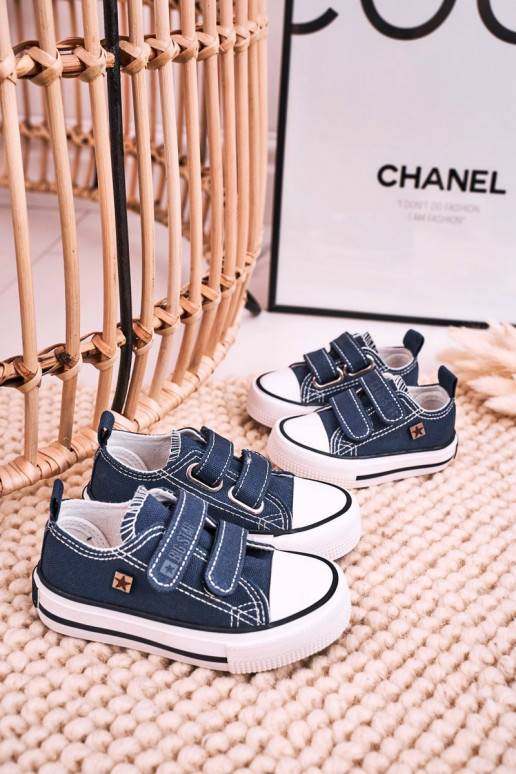 Chaussures de loisirs pour enfants à fermetures adhésives de couleur bleu foncé
