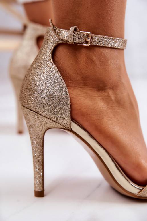 Sandales pour femmes à talons fins avec paillettes de couleur or Massimo