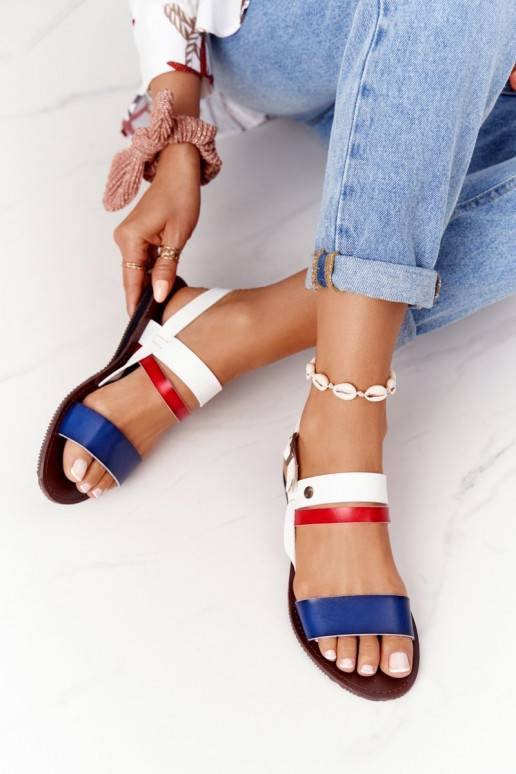 Sandales plates pour femme de couleur bleu-blanc Doris
