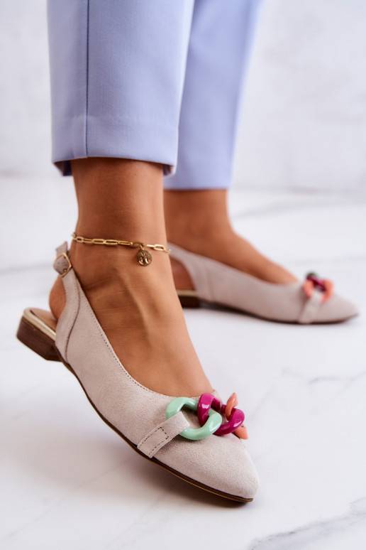 Ballerines en daim avec chaînes Chaussures ivoire