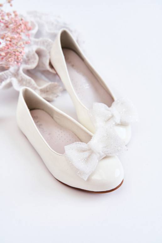 Ballerines pour enfants avec effet laqué et rubans de couleur blanche Zolly