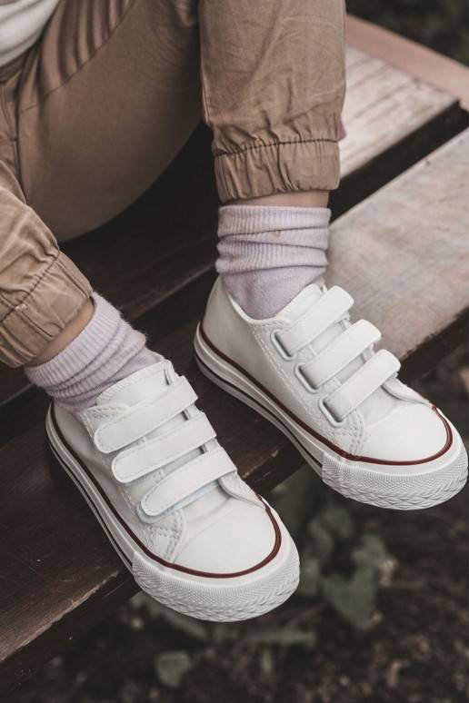Chaussures décontractées pour enfants avec fermetures adhésives de couleur blanche Foster
