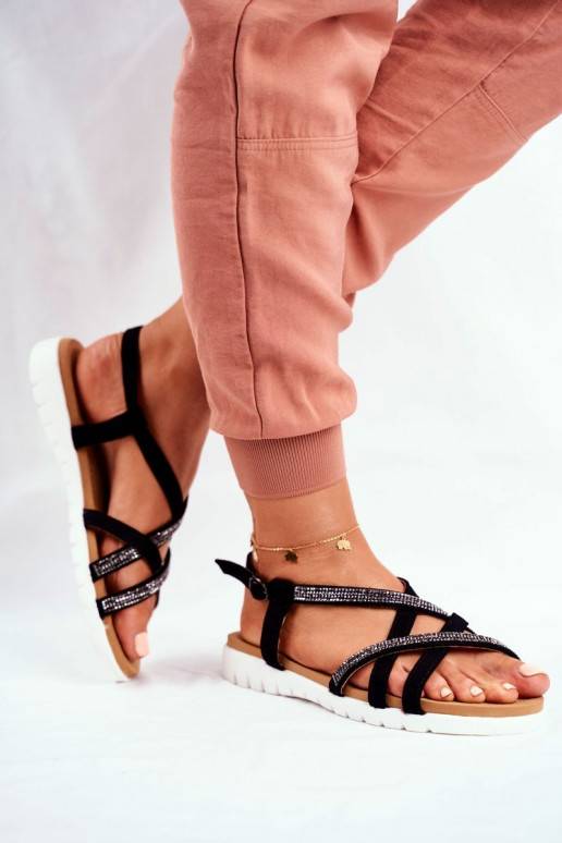 Sandales pour femmes Lu Boo aux yeux scintillants de couleur noire Feen