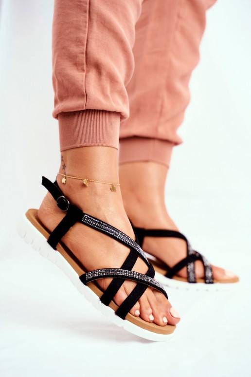 Sandales pour femmes Lu Boo aux yeux scintillants de couleur noire Feen