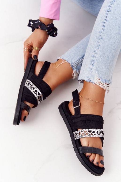 Sandales en daim couleur noir et argent Asturia