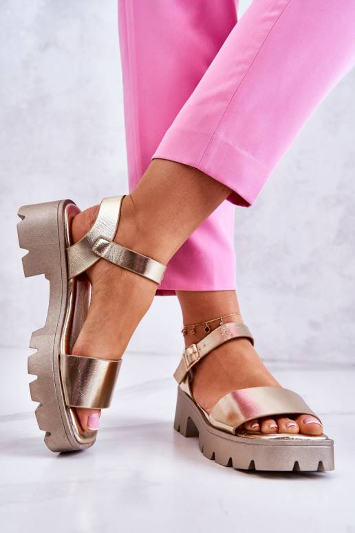 Sandales à talons pour femmes de couleur dorée Sovie