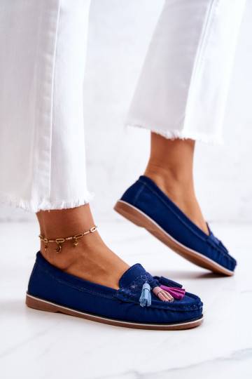 Mocassins à franges bleu marine de Laressa