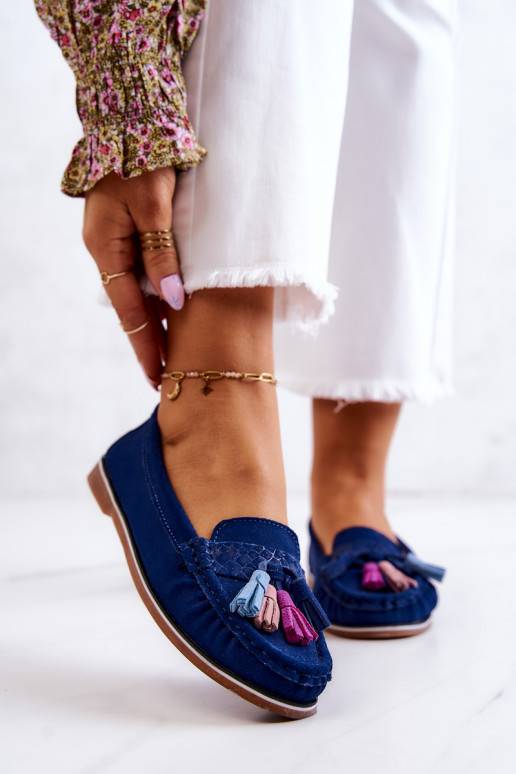 Mocassins à franges bleu marine de Laressa