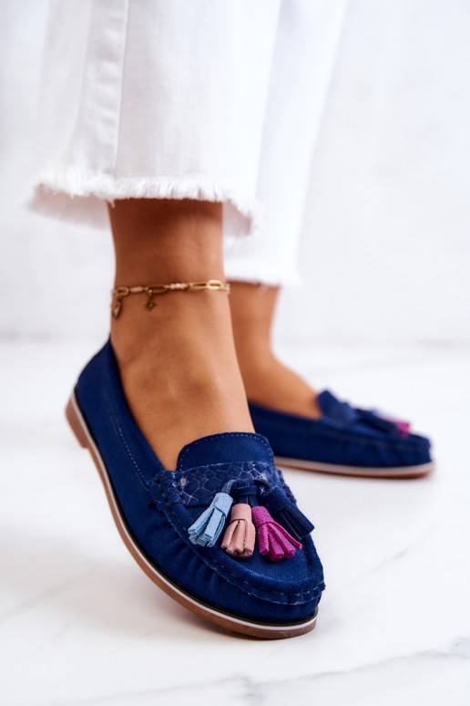 Mocassins à franges bleu marine de Laressa