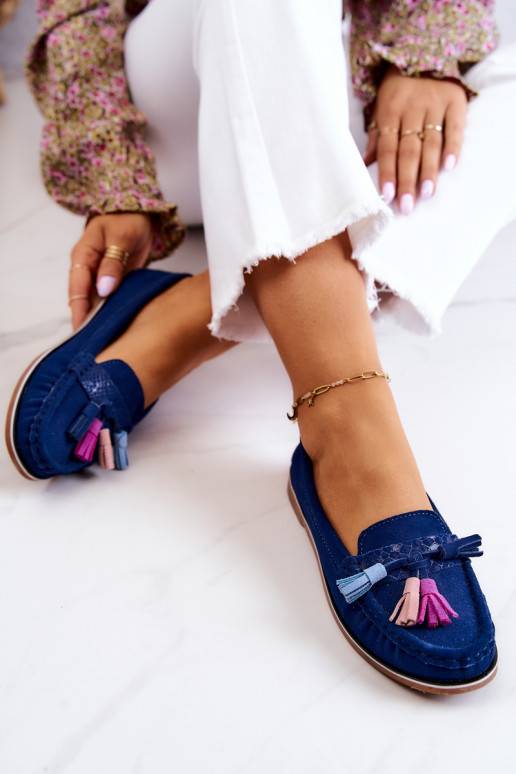 Mocassins à franges bleu marine de Laressa