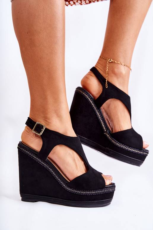 Sandales à plateforme en daim modèle classique de couleur noir Lysette