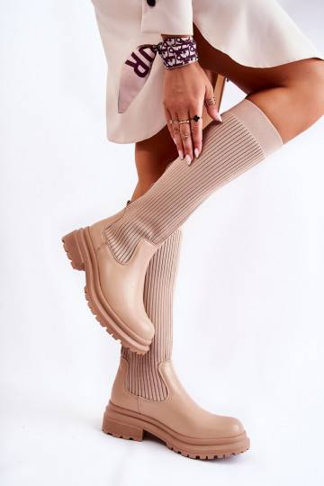 Bottines à talons larges rayées Allys beiges