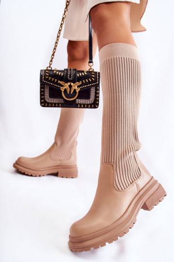 Bottines à talons larges rayées Allys beiges 2