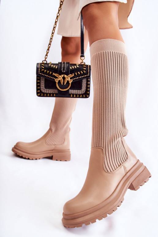 Bottines à talons larges rayées Allys beiges