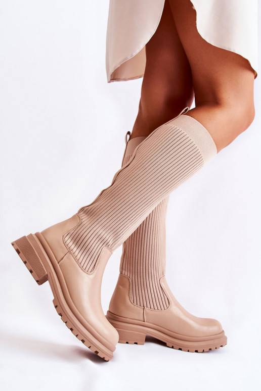 Bottines à talons larges rayées Allys beiges