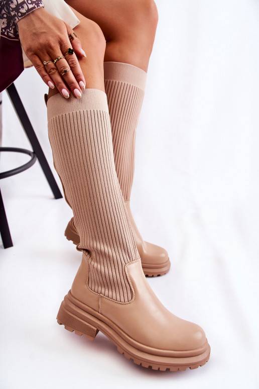 Bottines à talons larges rayées Allys beiges