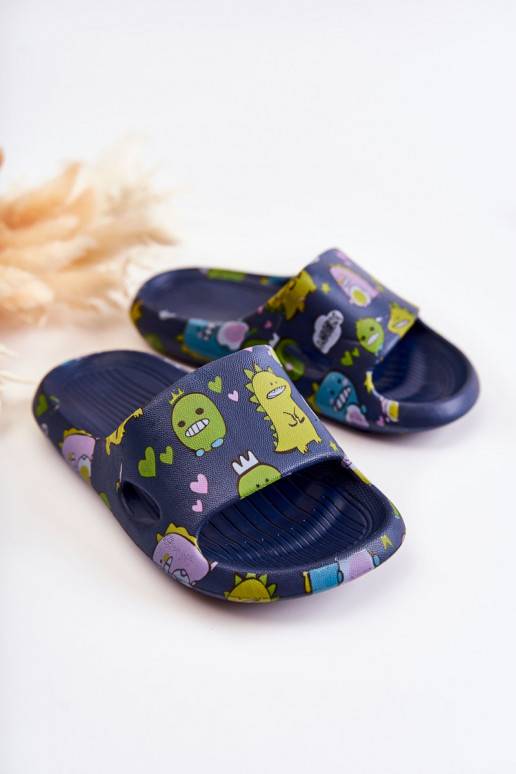 Chaussons légers pour enfants avec des dinosaures ludiques de couleur bleu foncé Astro