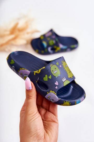 Chaussons légers pour enfants avec des dinosaures ludiques de couleur bleu foncé Astro 2