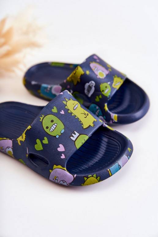 Chaussons légers pour enfants avec des dinosaures ludiques de couleur bleu foncé Astro