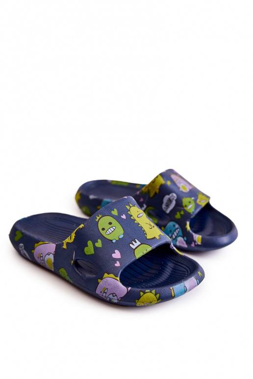 Chaussons légers pour enfants avec des dinosaures ludiques de couleur bleu foncé Astro
