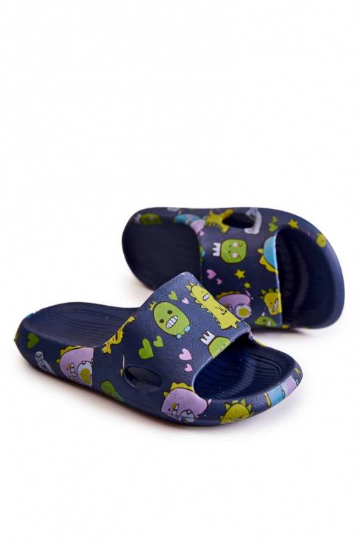 Chaussons légers pour enfants avec des dinosaures ludiques de couleur bleu foncé Astro