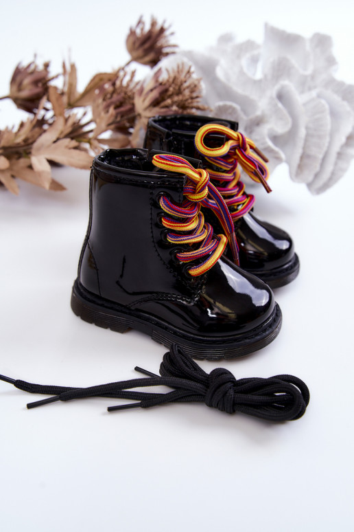 Bottines pour enfants effet laqué de couleur noire Tibbie