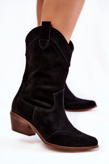 Bottines cowboy en daim Chaussures couleur noir