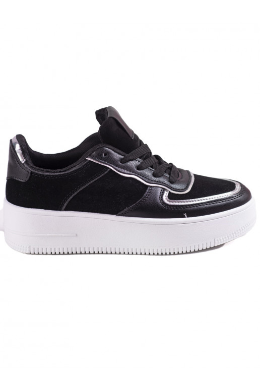 Chaussures femme plateforme haute couleur noir avec lacets Shelovet