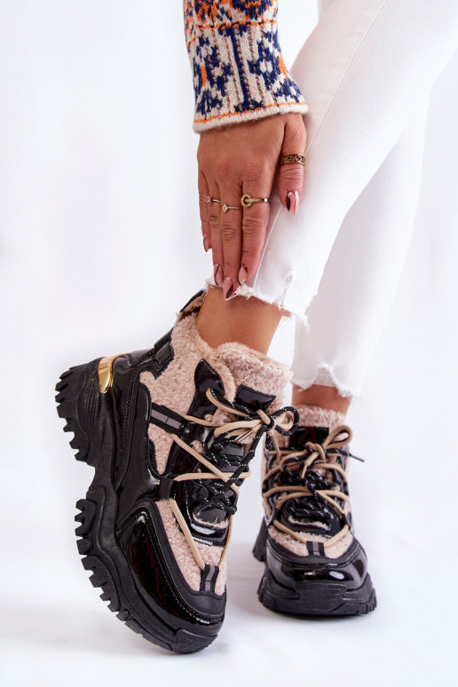 Chaussures de sport chauffantes noires et beiges Edora