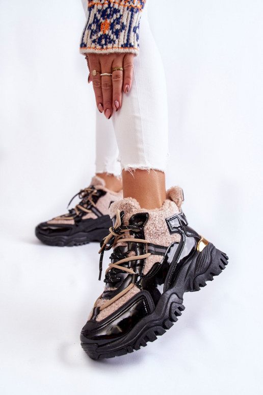Chaussures de sport chauffantes noires et beiges Edora