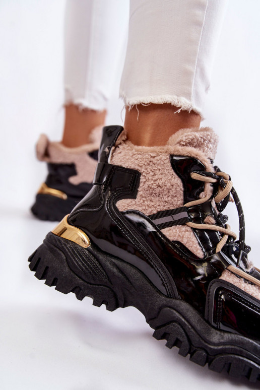 Chaussures de sport chauffantes noires et beiges Edora