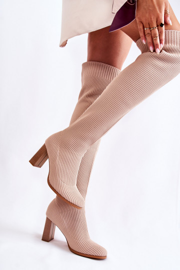 Chaussures longues modèle classique à talons de couleur beige Laossi