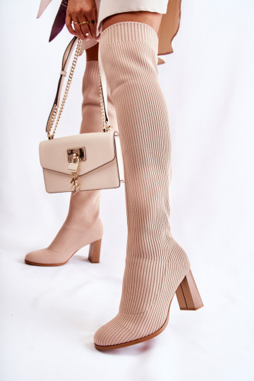 Chaussures longues modèle classique à talons de couleur beige Laossi 2